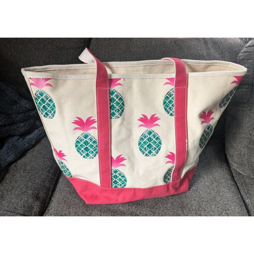 Monogram Maker Canvas Beach Tote Pineapple Print Pink Durable Cotton